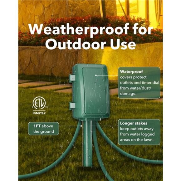 7 Day Heavy Duty Outdoor Digital Stake Timer, 6 Outlets, Weatherproof - Picture 5 of 7